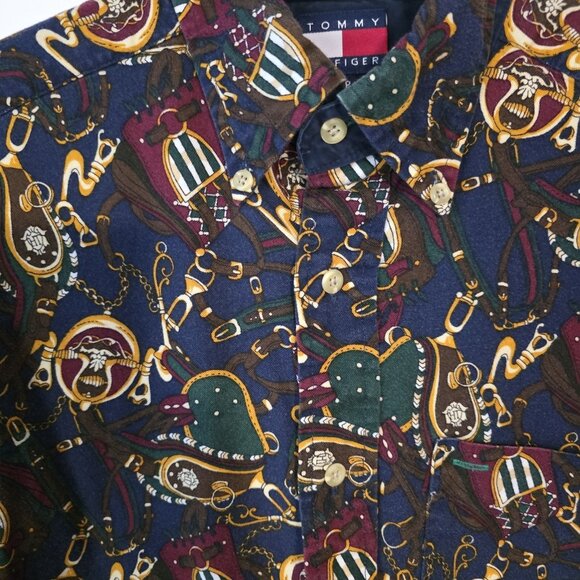 Vintage Tommy Hilfiger Equestrian Print Shirt Western Saddle Horses Mens Small - Picture 5 of 16